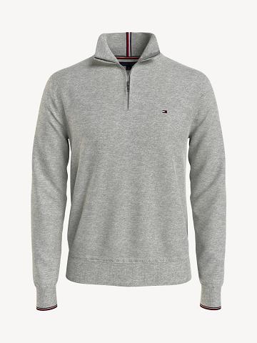 Férfi Tommy Hilfiger Essential tonal quarter-zip Pulóverek Szürke | HU 948QMA